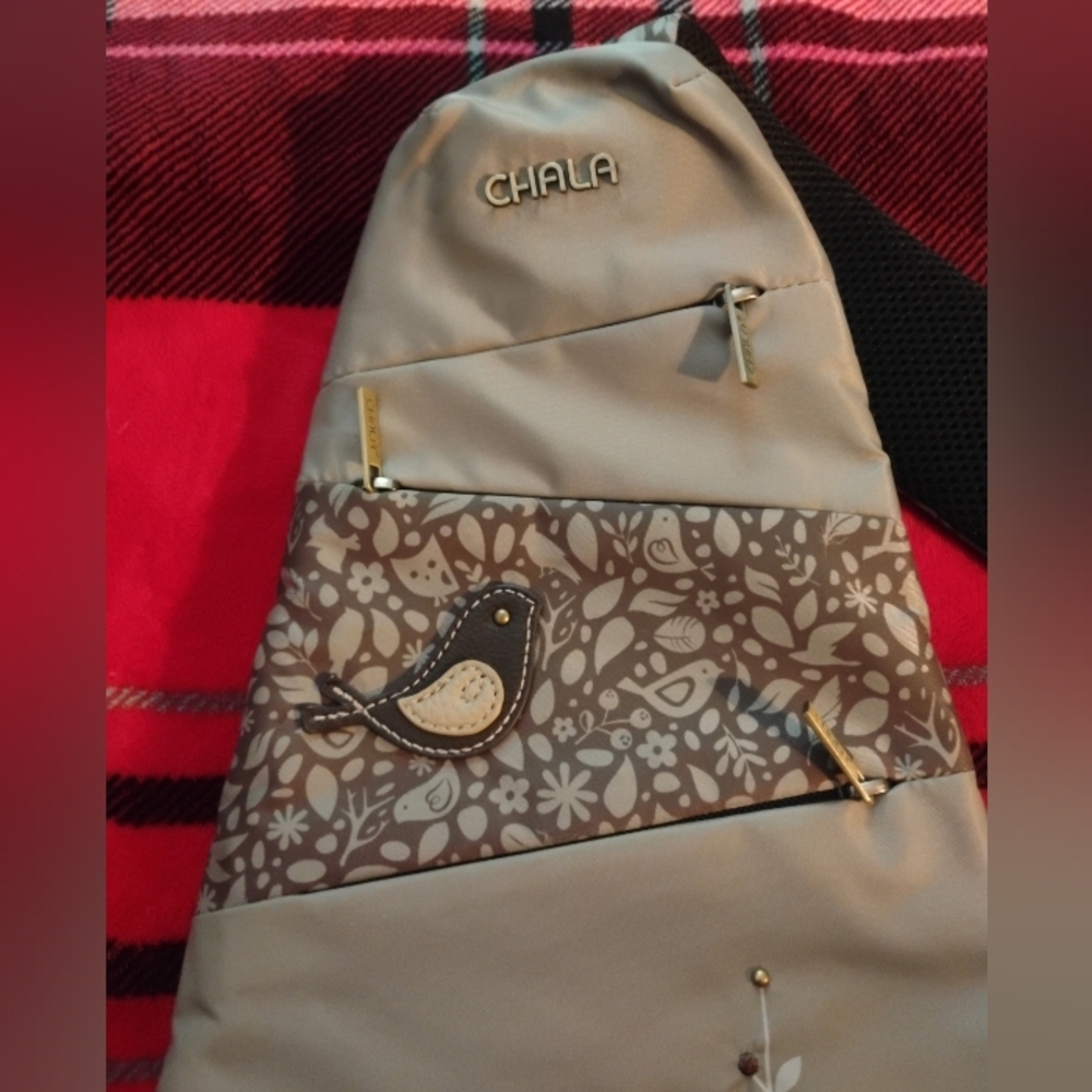 Chala Cream and Brown Backpack with Bird Design